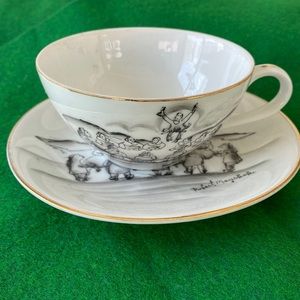 Robert Magokok “Blanket Toss” Tea Cup & Saucer Set Vintage